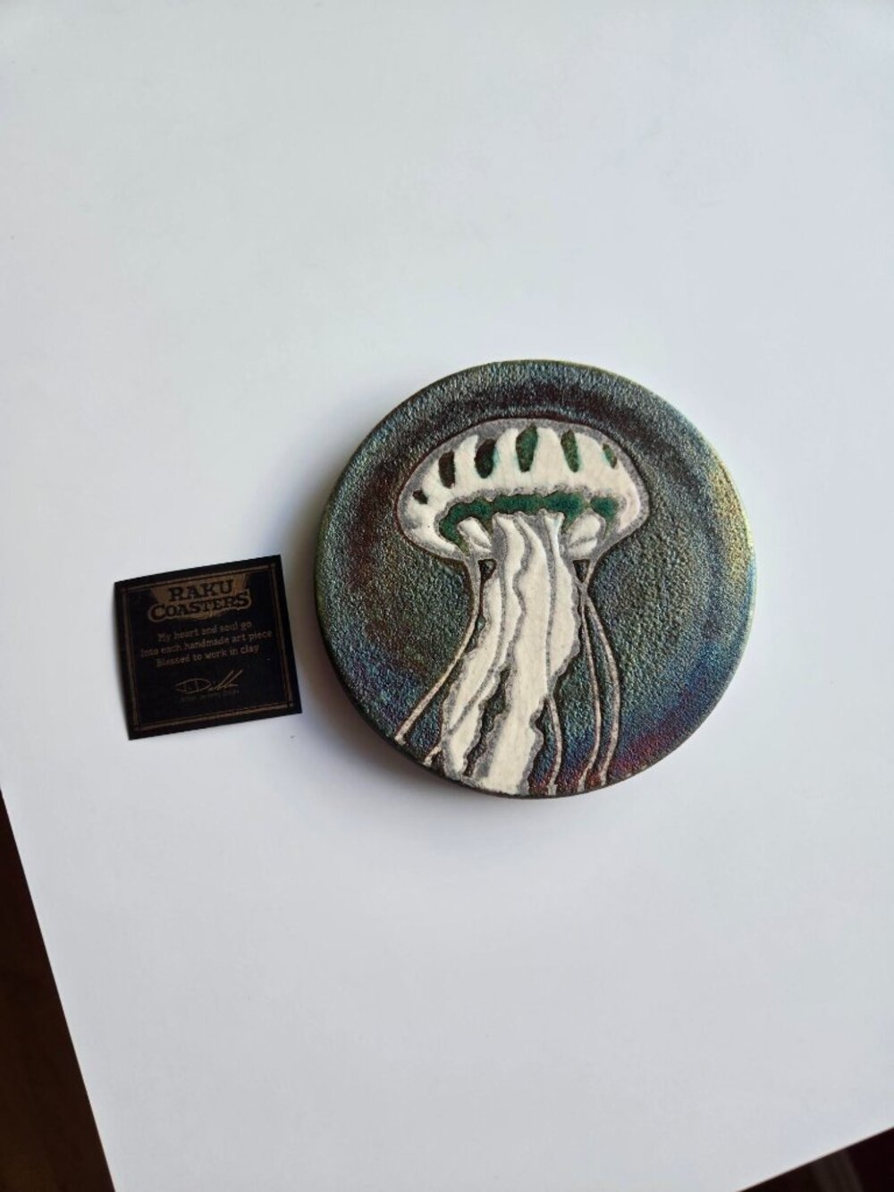 Jellyfish Raku coaster 4 3/8" diameter